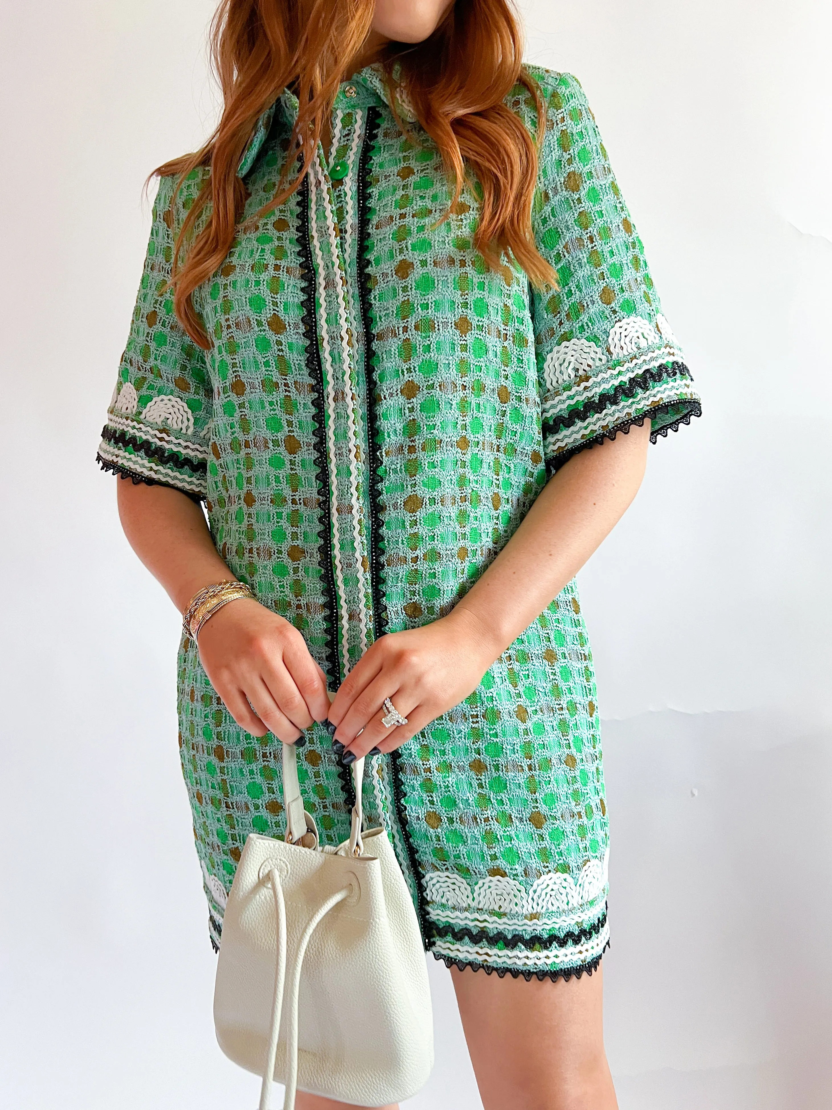 Mint Boucle Ric Rac Mini Dress
