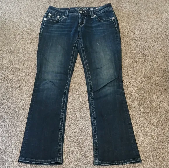 Miss Me Mid-Rise Easy Bootcut Angel Wing Embellished Denim Jeans Women's Size 28