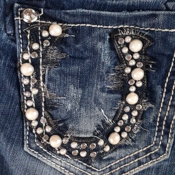Miss Me Womens Bootcut Denim Jeans With Embellished Pockets Size 25