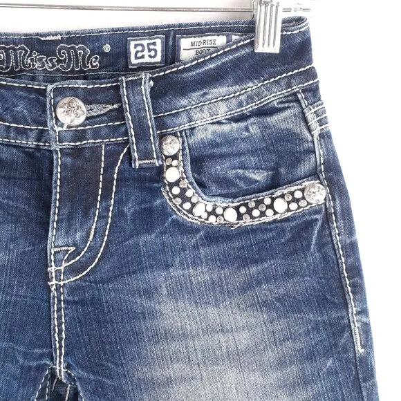 Miss Me Womens Bootcut Denim Jeans With Embellished Pockets Size 25