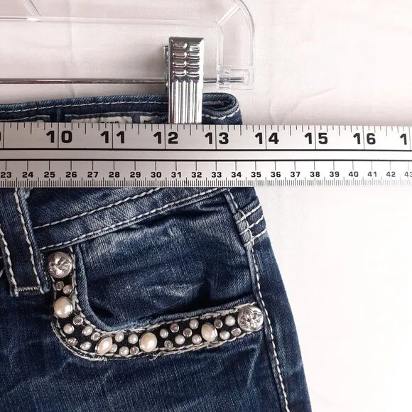 Miss Me Womens Bootcut Denim Jeans With Embellished Pockets Size 25
