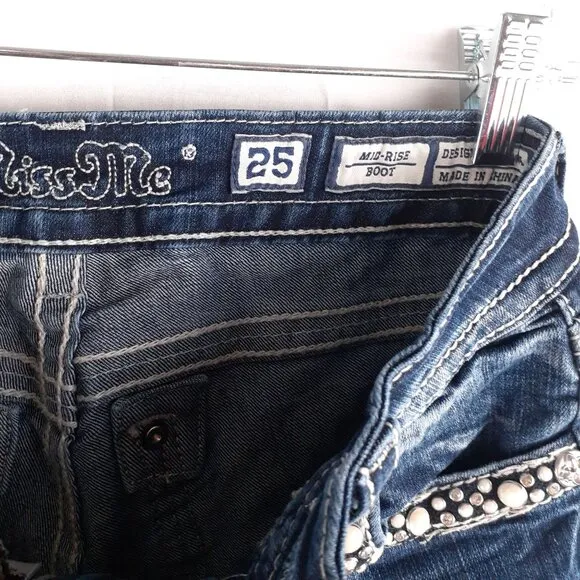 Miss Me Womens Bootcut Denim Jeans With Embellished Pockets Size 25