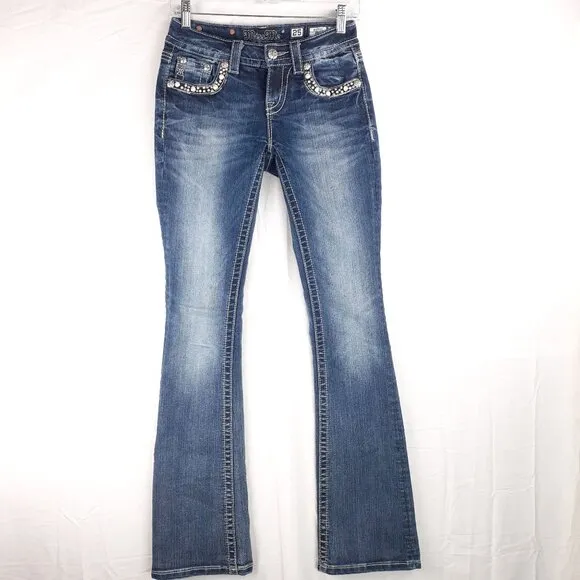 Miss Me Womens Bootcut Denim Jeans With Embellished Pockets Size 25