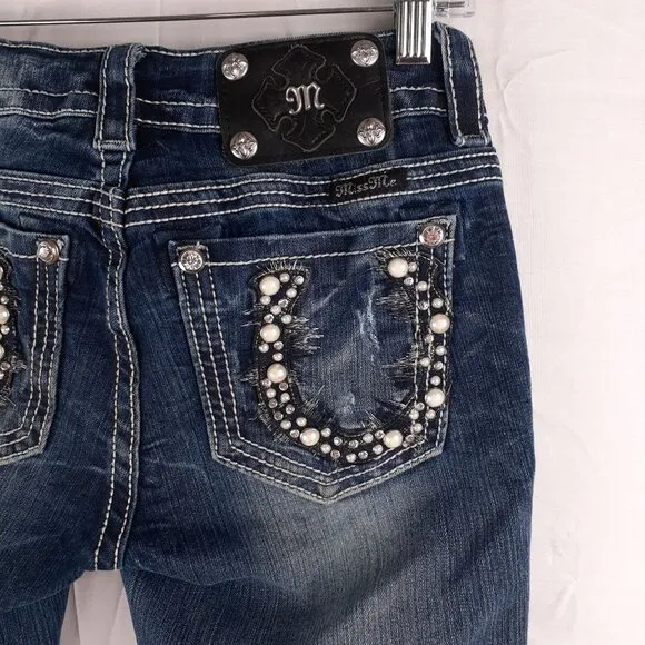 Miss Me Womens Bootcut Denim Jeans With Embellished Pockets Size 25