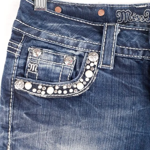 Miss Me Womens Bootcut Denim Jeans With Embellished Pockets Size 25