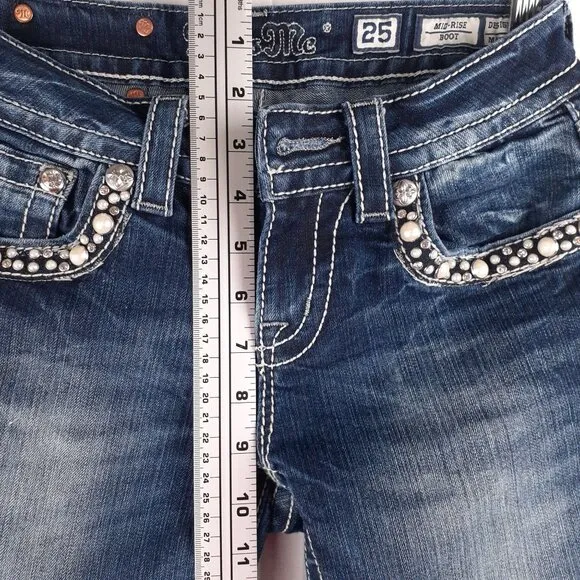 Miss Me Womens Bootcut Denim Jeans With Embellished Pockets Size 25