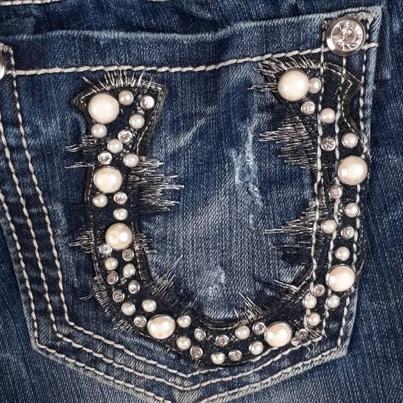 Miss Me Womens Bootcut Denim Jeans With Embellished Pockets Size 25