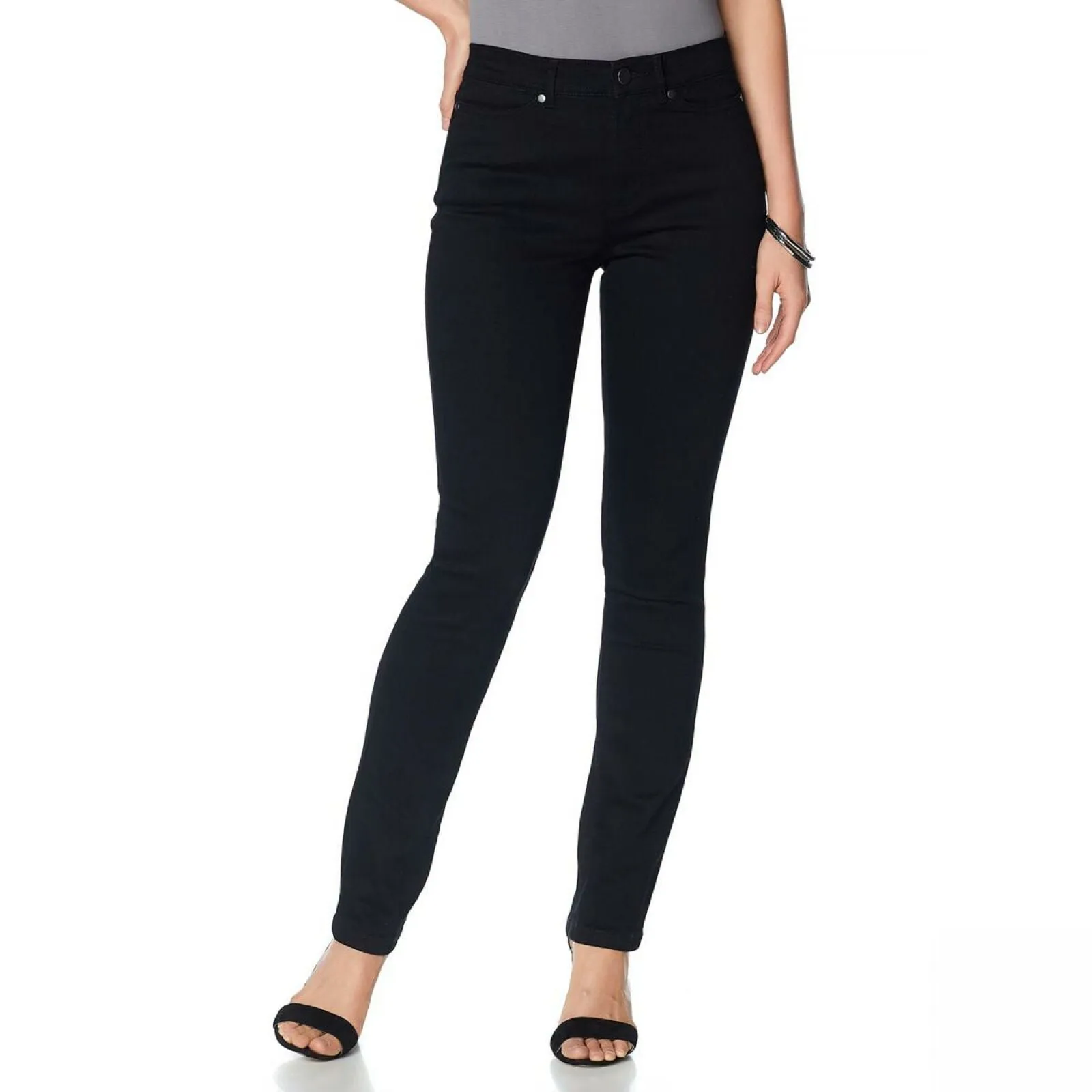 MOTTO Women's Stretch Denim 5 Pocket Straight Leg Jeans Black 10