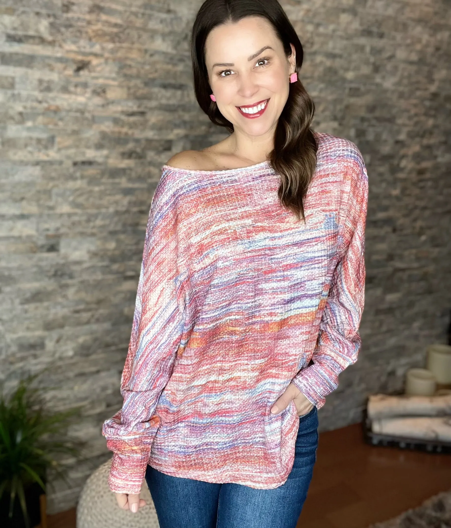 Multicolor Tie Dye Long Sleeve Top with FREE NECKLACE