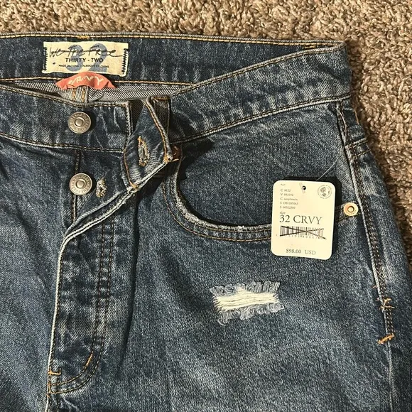 New Free People We The Free CRVY High Rise Straight Leg Distressed Raw Hem Jeans