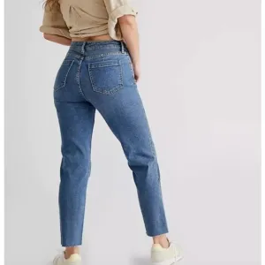 New Free People We The Free CRVY High Rise Straight Leg Distressed Raw Hem Jeans
