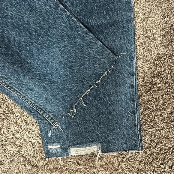 New Free People We The Free CRVY High Rise Straight Leg Distressed Raw Hem Jeans