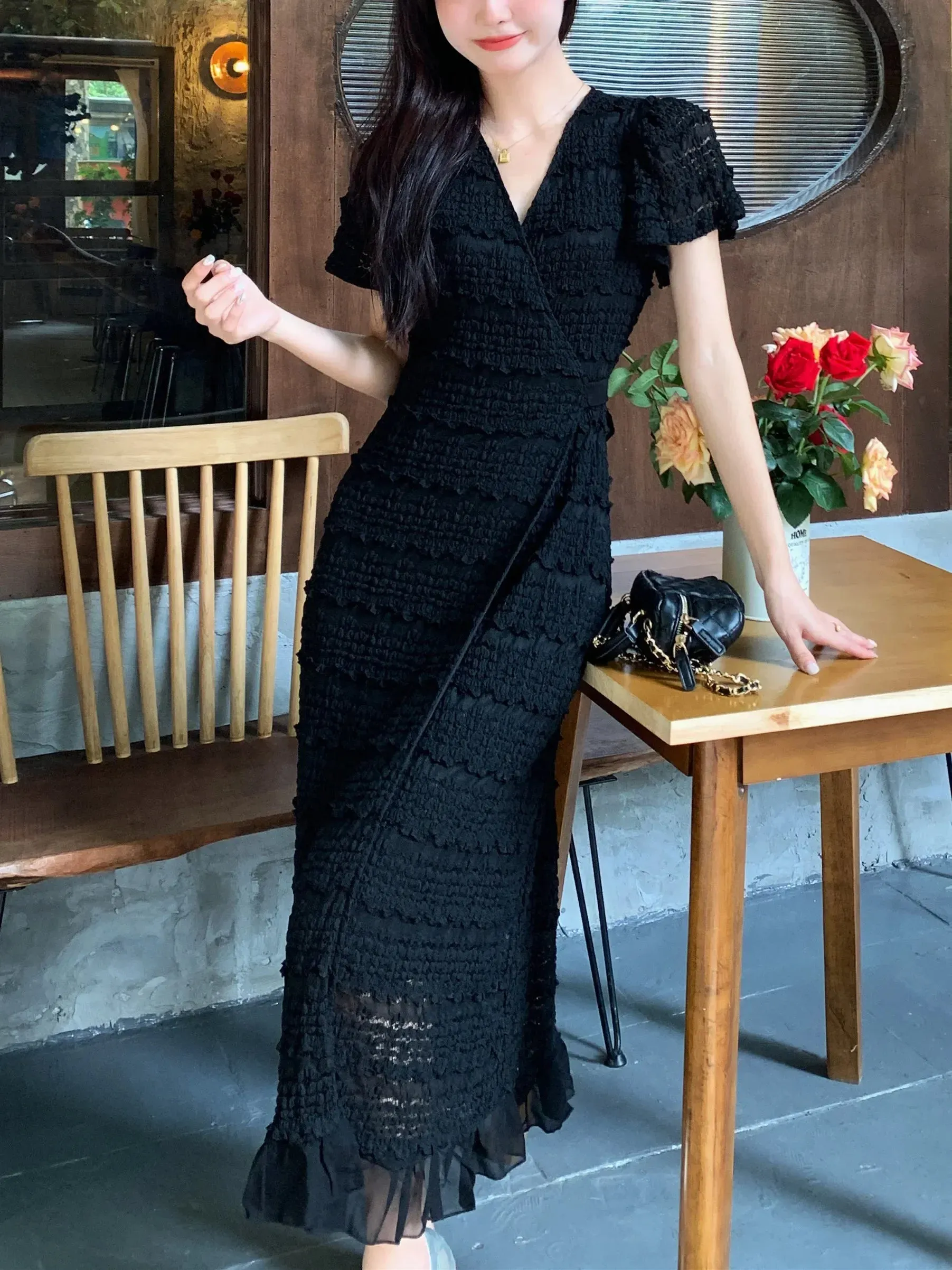 New Korean Fashion V-neck Lace Dress for Women