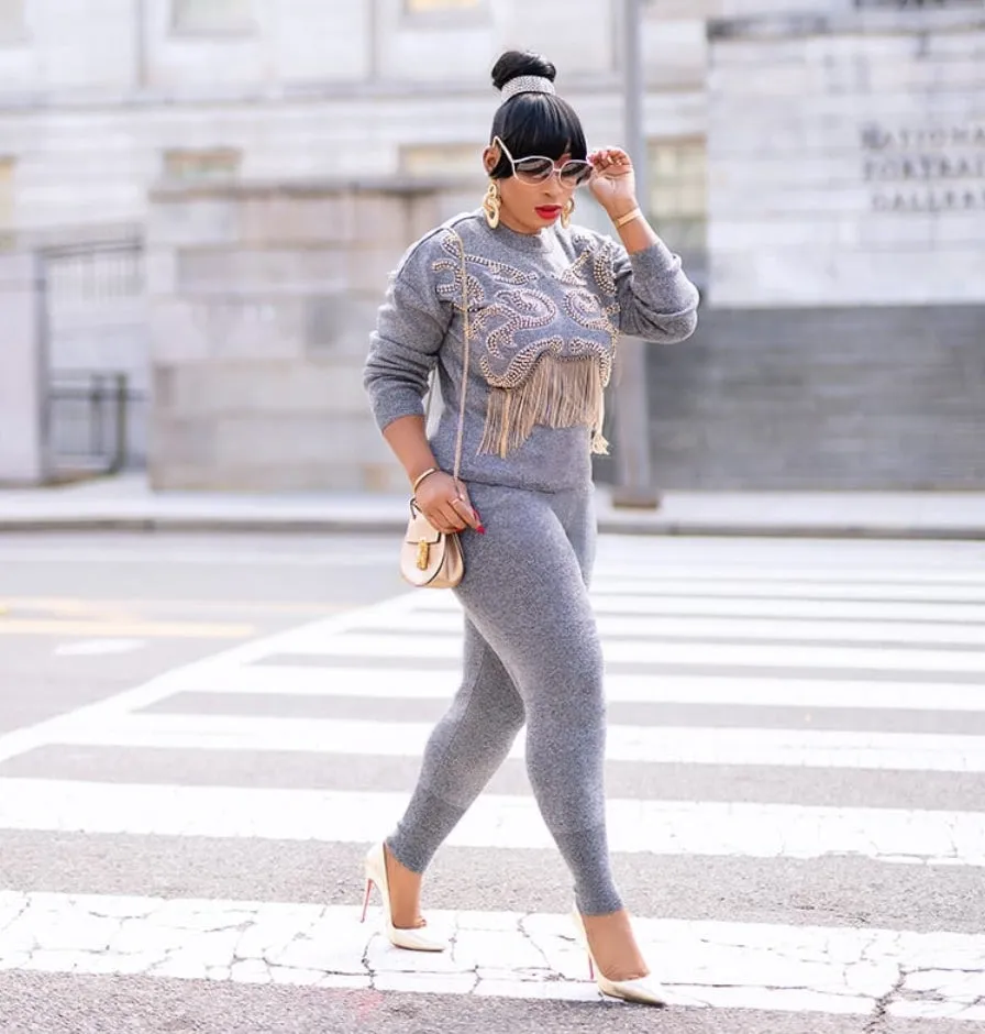 Nicole- 2 pcs Bead/Tassel Fringe Sweater Tracksuit Set (NEW)