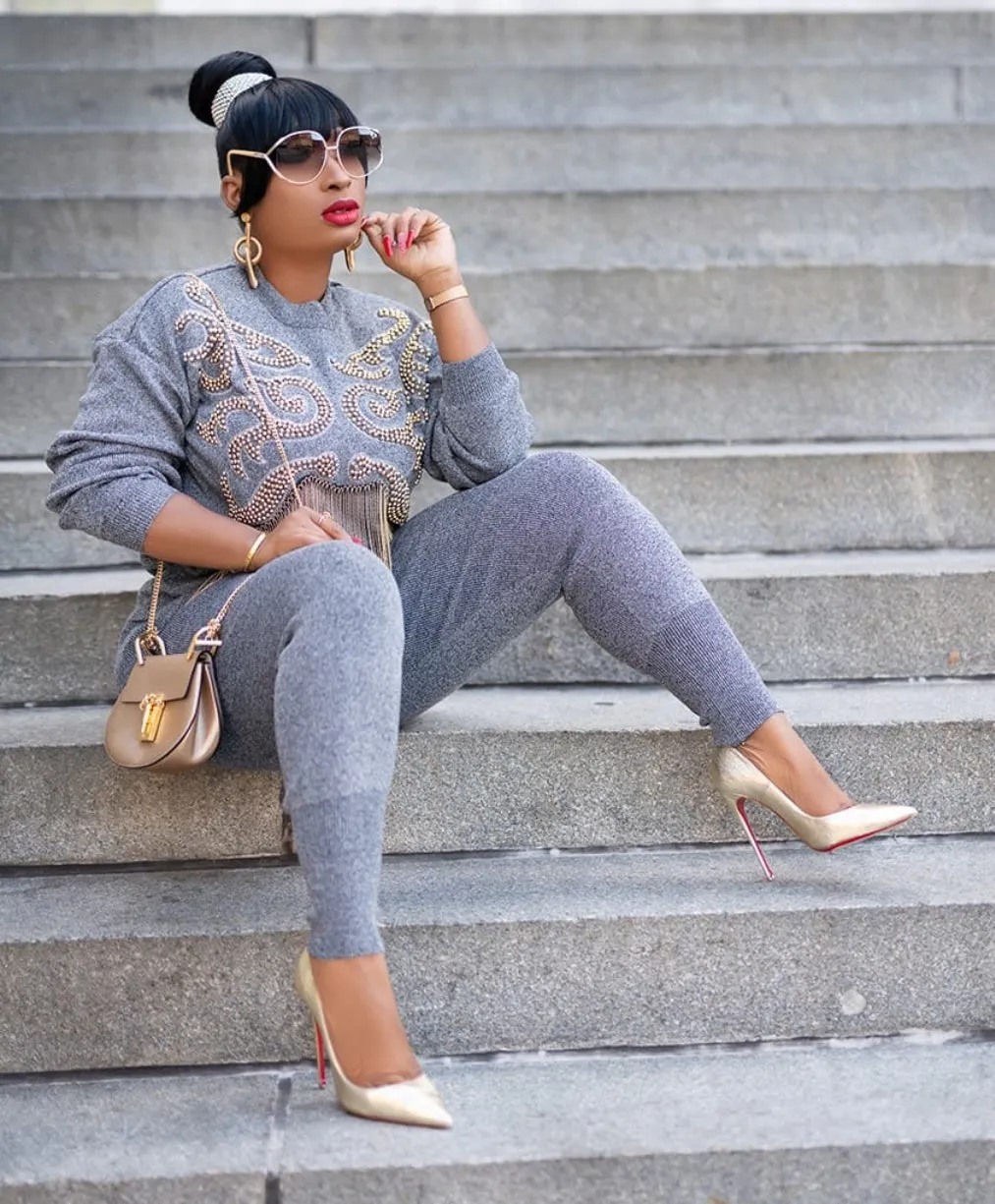 Nicole- 2 pcs Bead/Tassel Fringe Sweater Tracksuit Set (NEW)