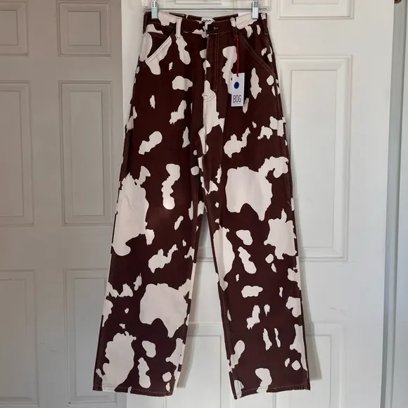 NWT BDG Brown Cow Print Juno Jeans 27W 32L Carpenter Style Straight Leg