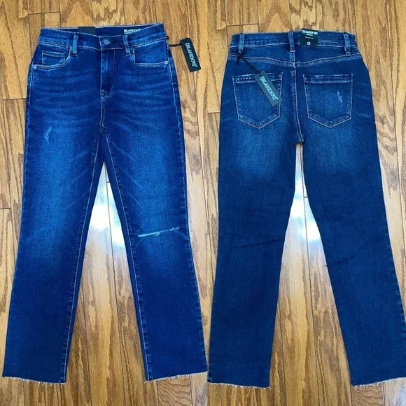 NWT Blank NYC The Madison High Rise Crop Dark Wash Jeans Raw Hem Size 25