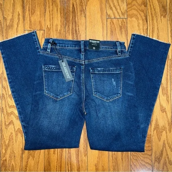 NWT Blank NYC The Madison High Rise Crop Dark Wash Jeans Raw Hem Size 25