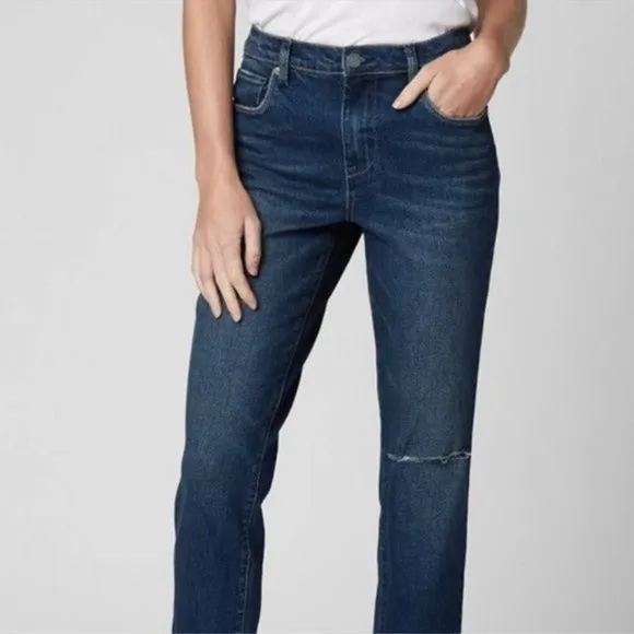 NWT Blank NYC The Madison High Rise Crop Dark Wash Jeans Raw Hem Size 25