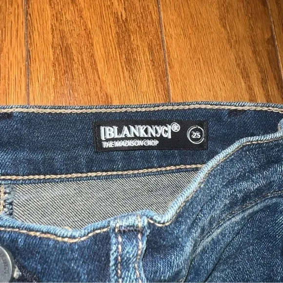 NWT Blank NYC The Madison High Rise Crop Dark Wash Jeans Raw Hem Size 25