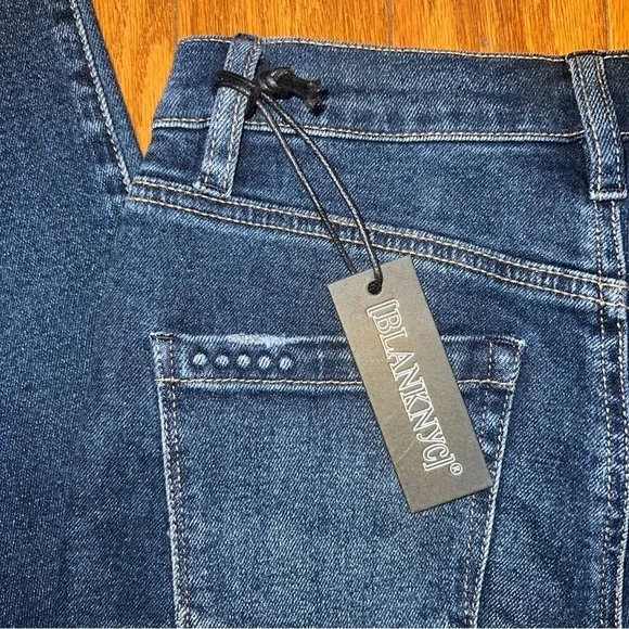 NWT Blank NYC The Madison High Rise Crop Dark Wash Jeans Raw Hem Size 25