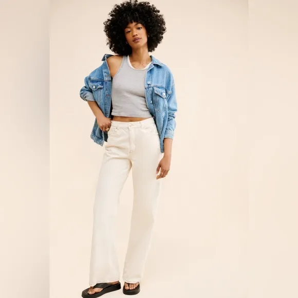 NWT  Free People x We The Free Tinsley Baggy High Rise Jeans in White/Ecru