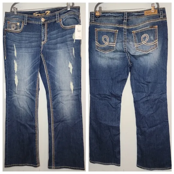 NWT Seven7 Lane Bryant Bootcut Distressed Jeans Contrast Stitching Sz 18 Midrise