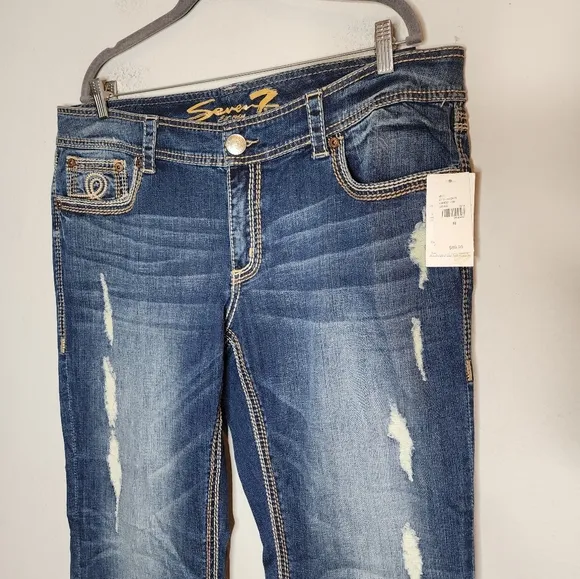 NWT Seven7 Lane Bryant Bootcut Distressed Jeans Contrast Stitching Sz 18 Midrise