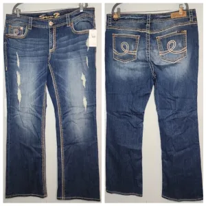 NWT Seven7 Lane Bryant Bootcut Distressed Jeans Contrast Stitching Sz 18 Midrise