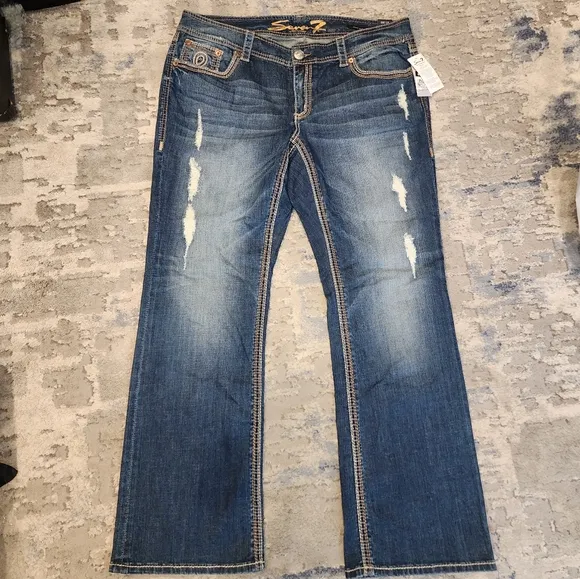 NWT Seven7 Lane Bryant Bootcut Distressed Jeans Contrast Stitching Sz 18 Midrise