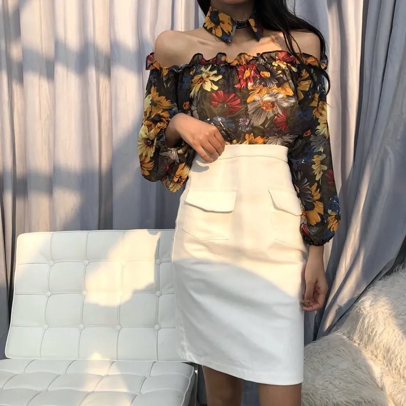 Off Shoulder Flower Shirts