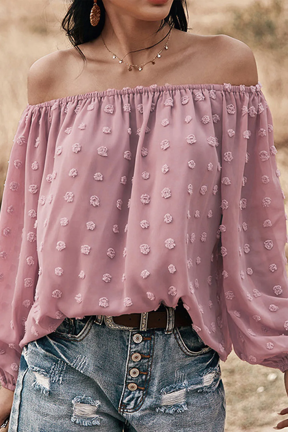 Off Shoulder Swiss Dot Blouse