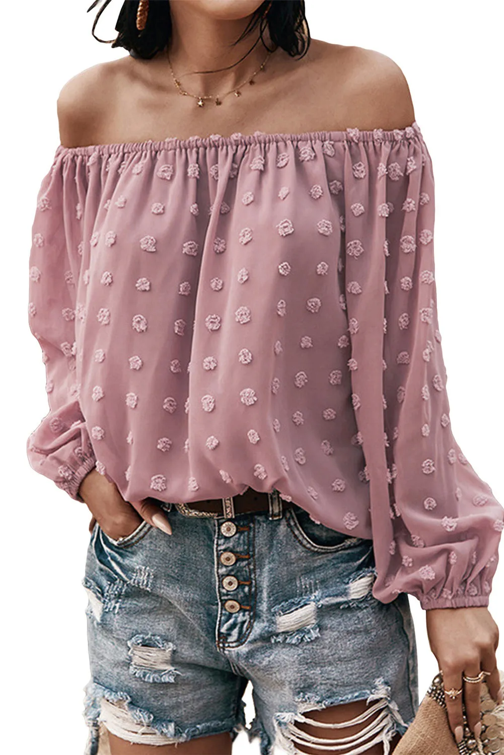 Off Shoulder Swiss Dot Blouse