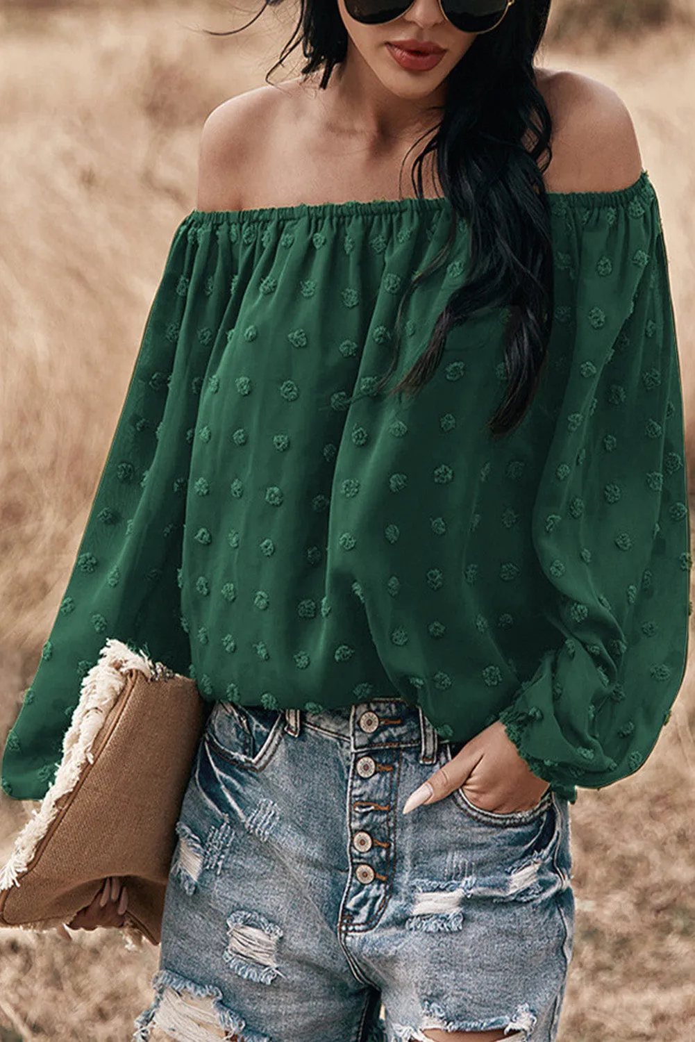 Off Shoulder Swiss Dot Blouse