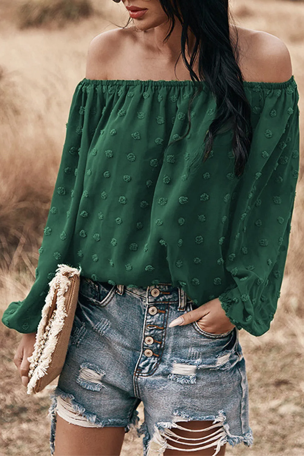 Off Shoulder Swiss Dot Blouse