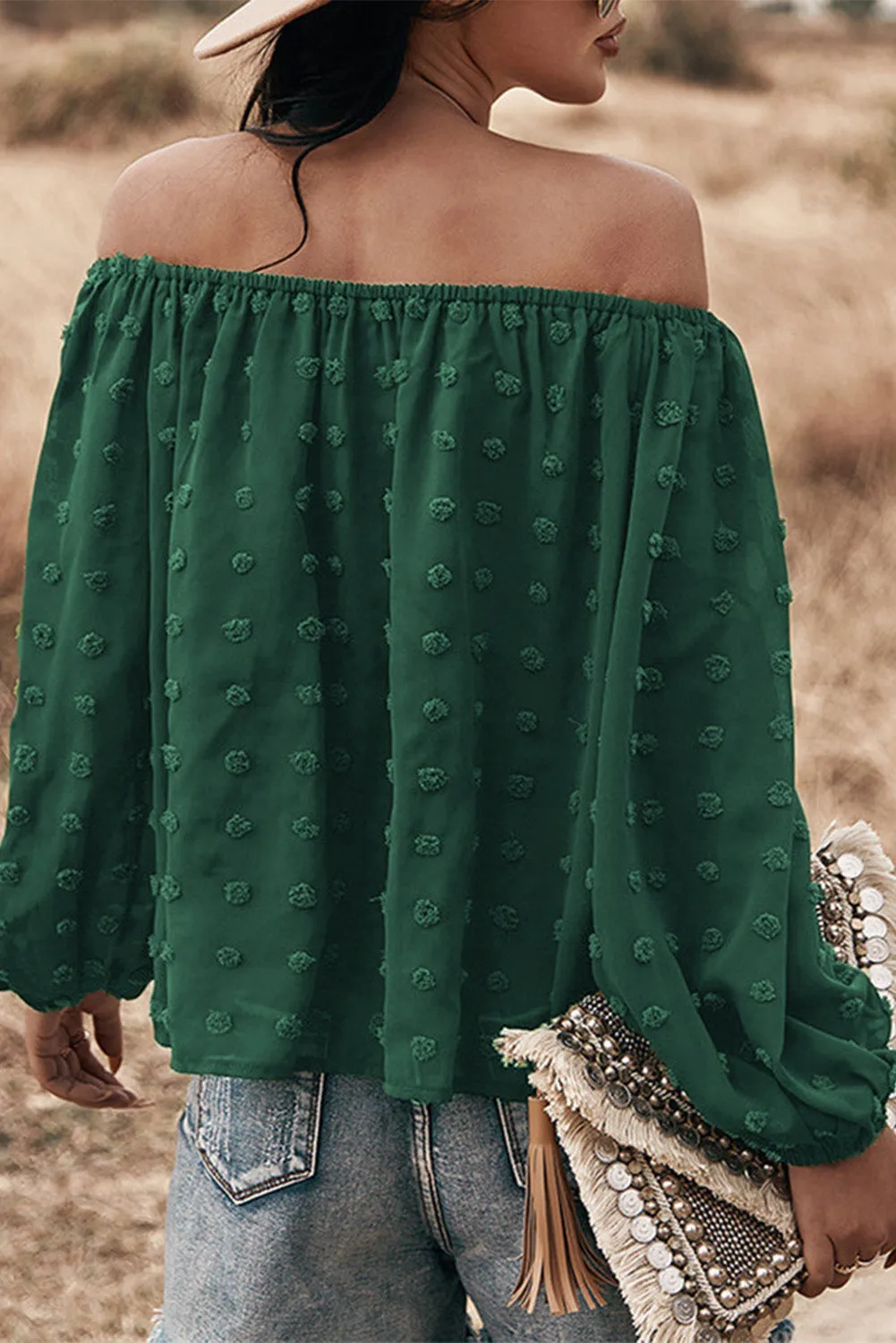 Off Shoulder Swiss Dot Blouse