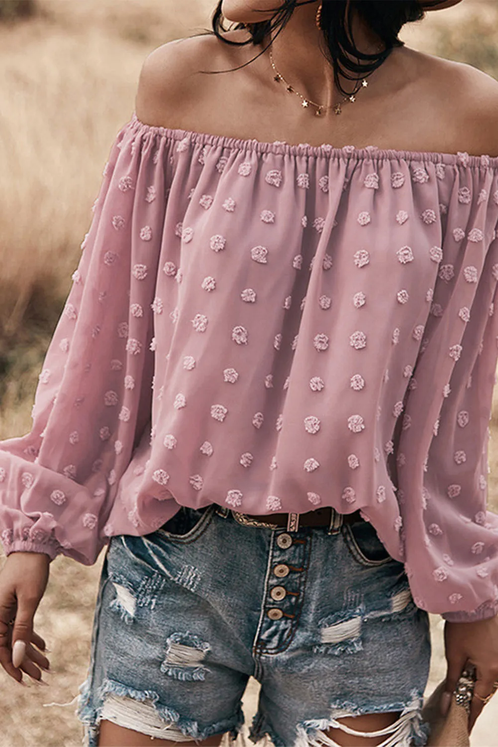 Off Shoulder Swiss Dot Blouse