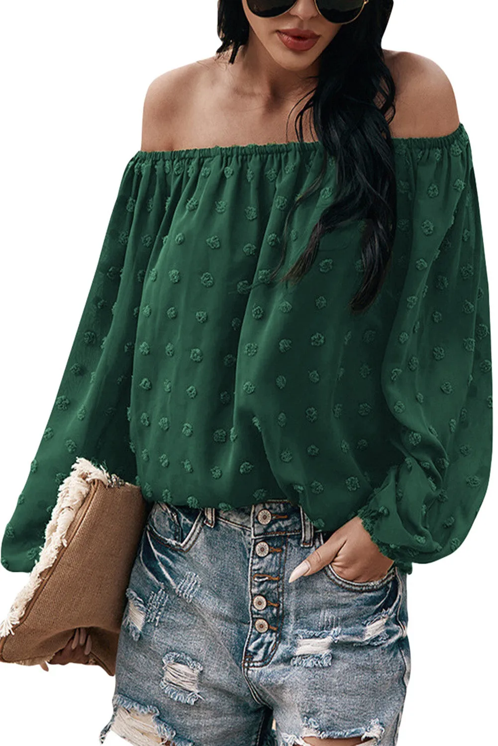Off Shoulder Swiss Dot Blouse