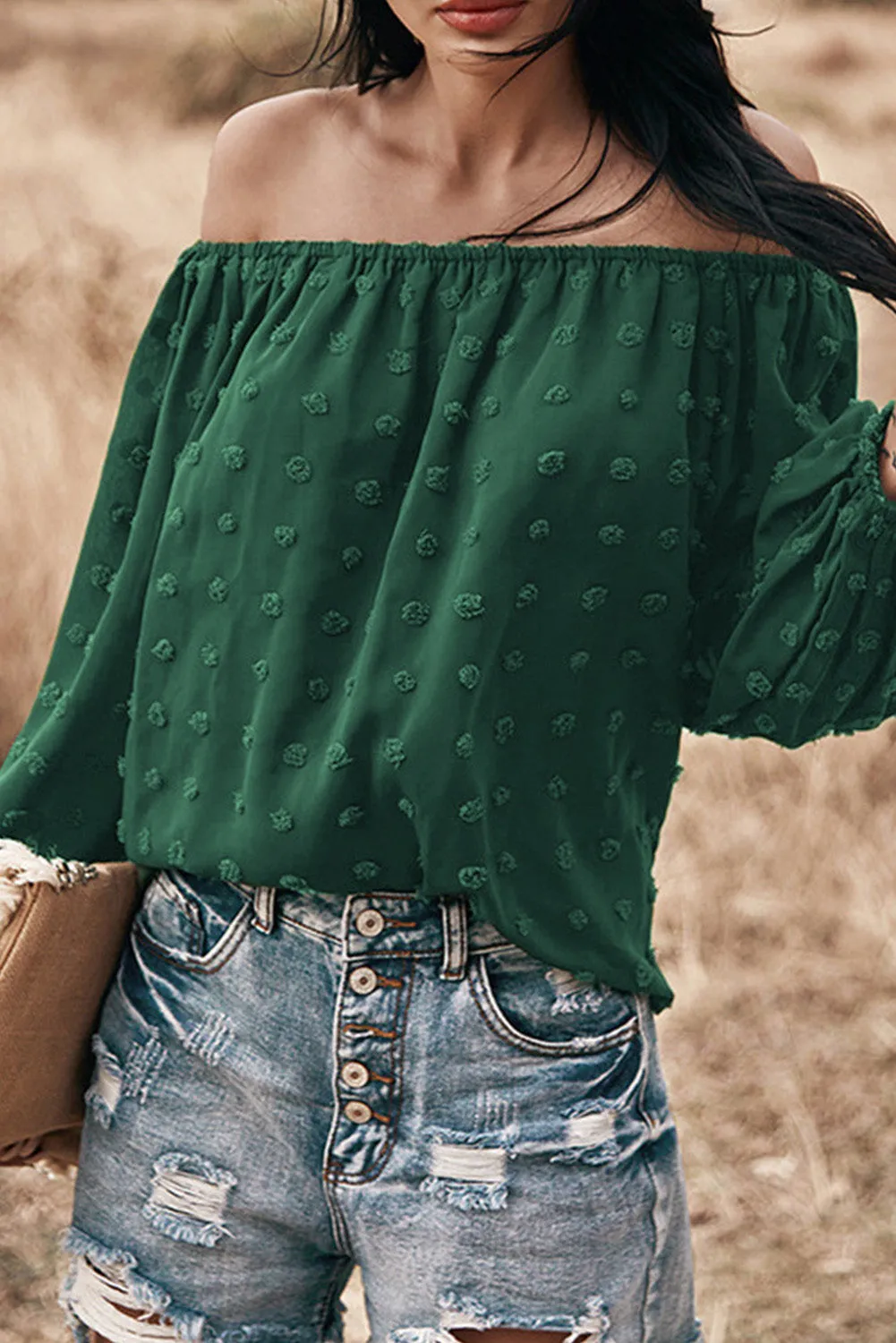 Off Shoulder Swiss Dot Blouse