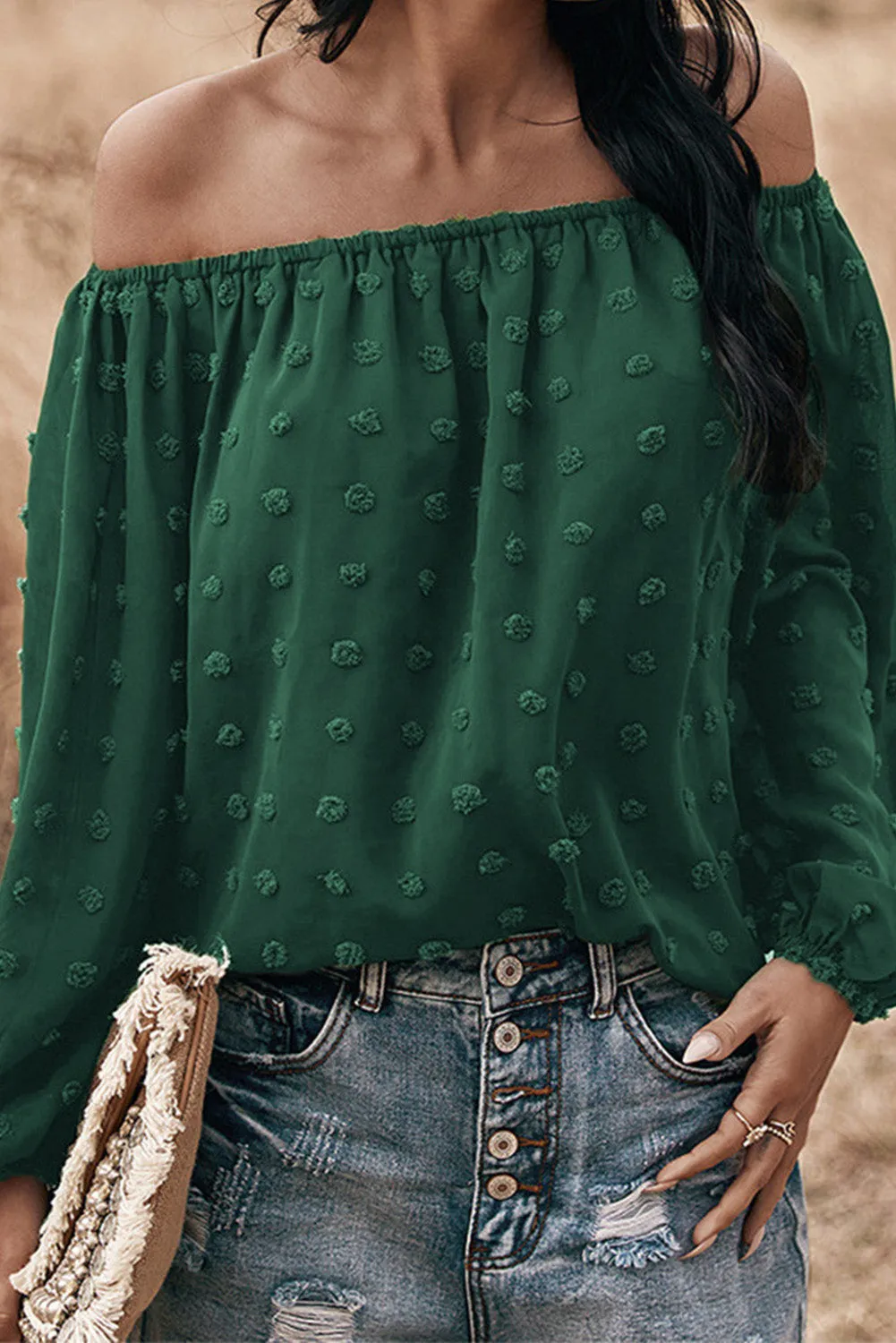 Off Shoulder Swiss Dot Blouse