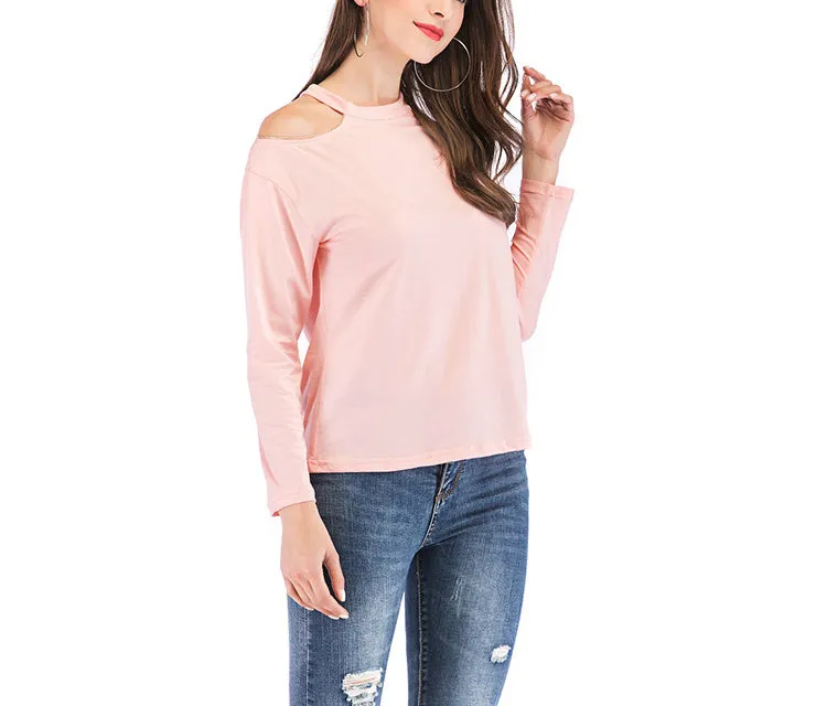 Off-the-shoulder Sexy Halter Long-sleeved T-shirt