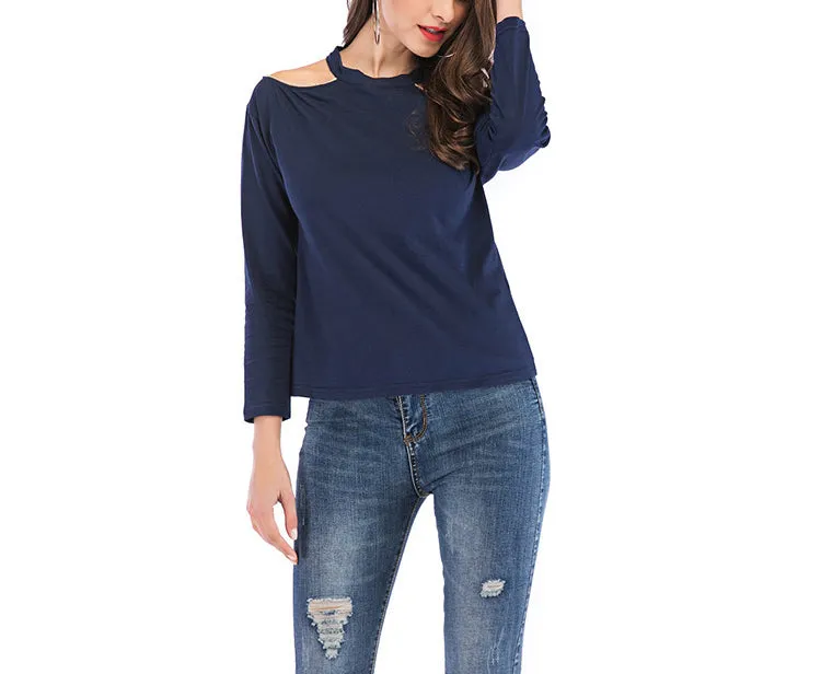 Off-the-shoulder Sexy Halter Long-sleeved T-shirt