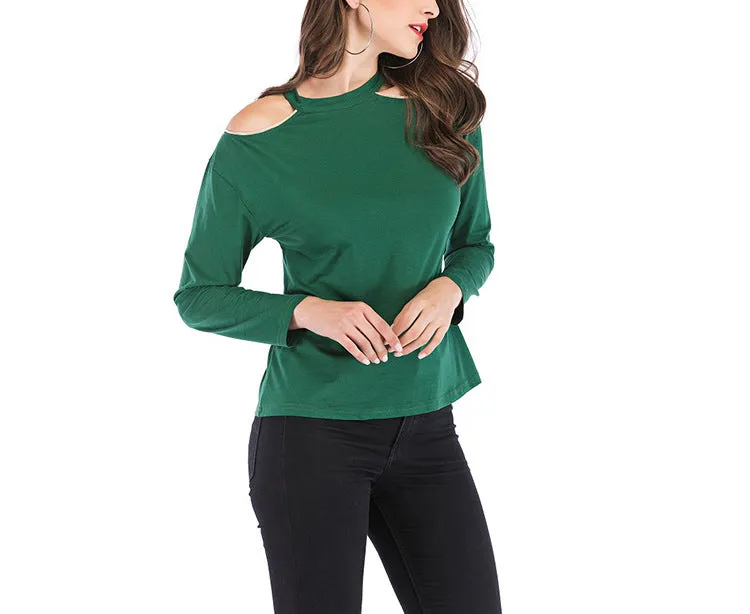 Off-the-shoulder Sexy Halter Long-sleeved T-shirt