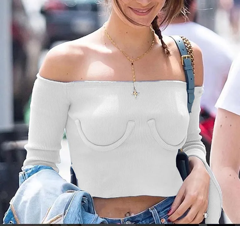 One-shoulder Collar Slim Long-sleeved T-shirt