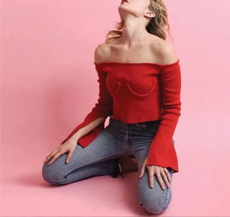 One-shoulder Collar Slim Long-sleeved T-shirt
