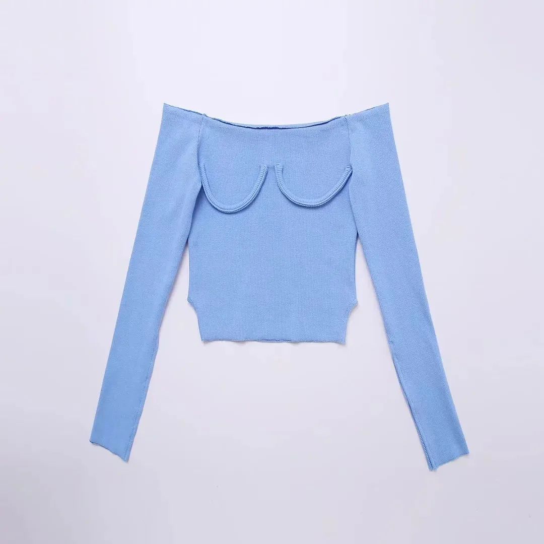 One-shoulder Collar Slim Long-sleeved T-shirt