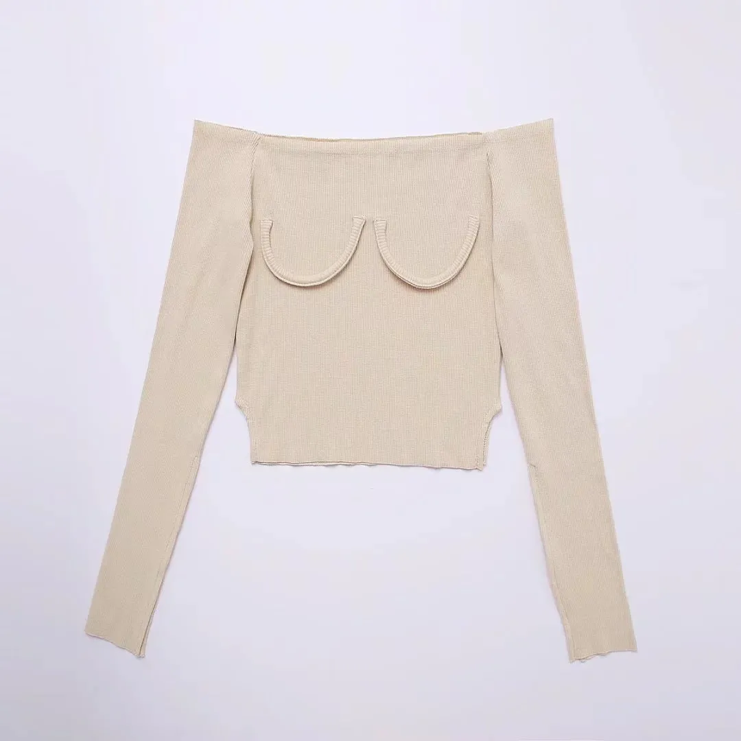 One-shoulder Collar Slim Long-sleeved T-shirt