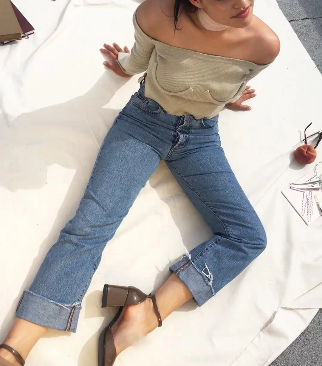 One-shoulder Collar Slim Long-sleeved T-shirt