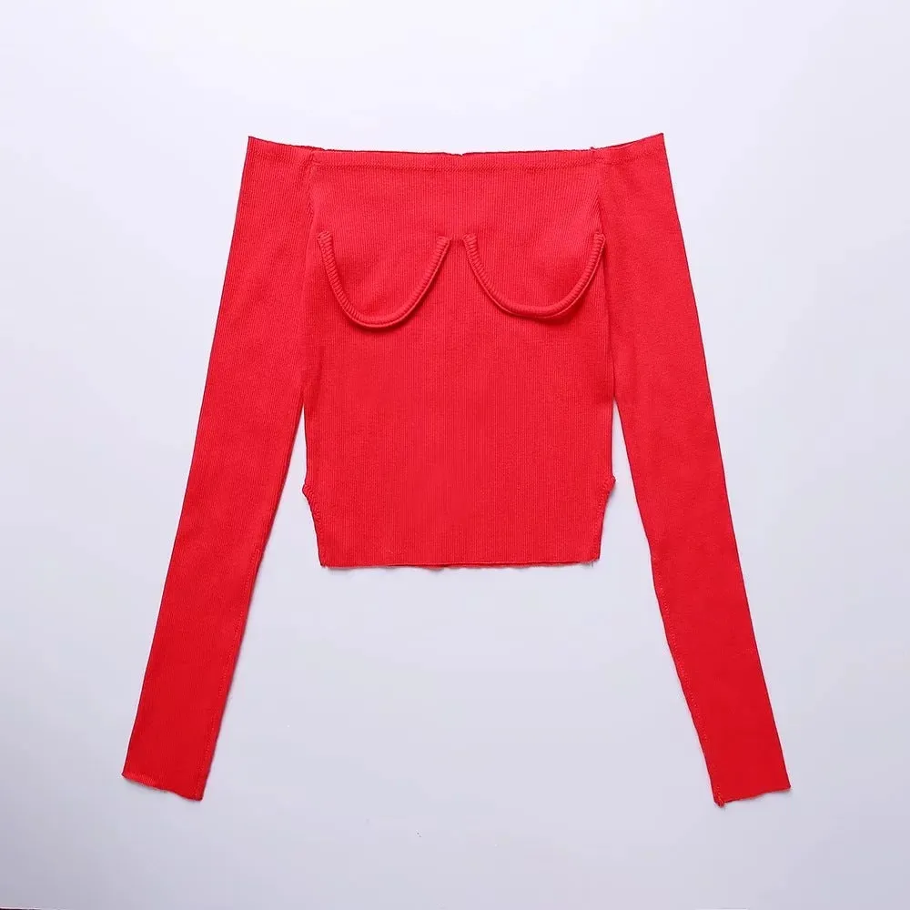 One-shoulder Collar Slim Long-sleeved T-shirt