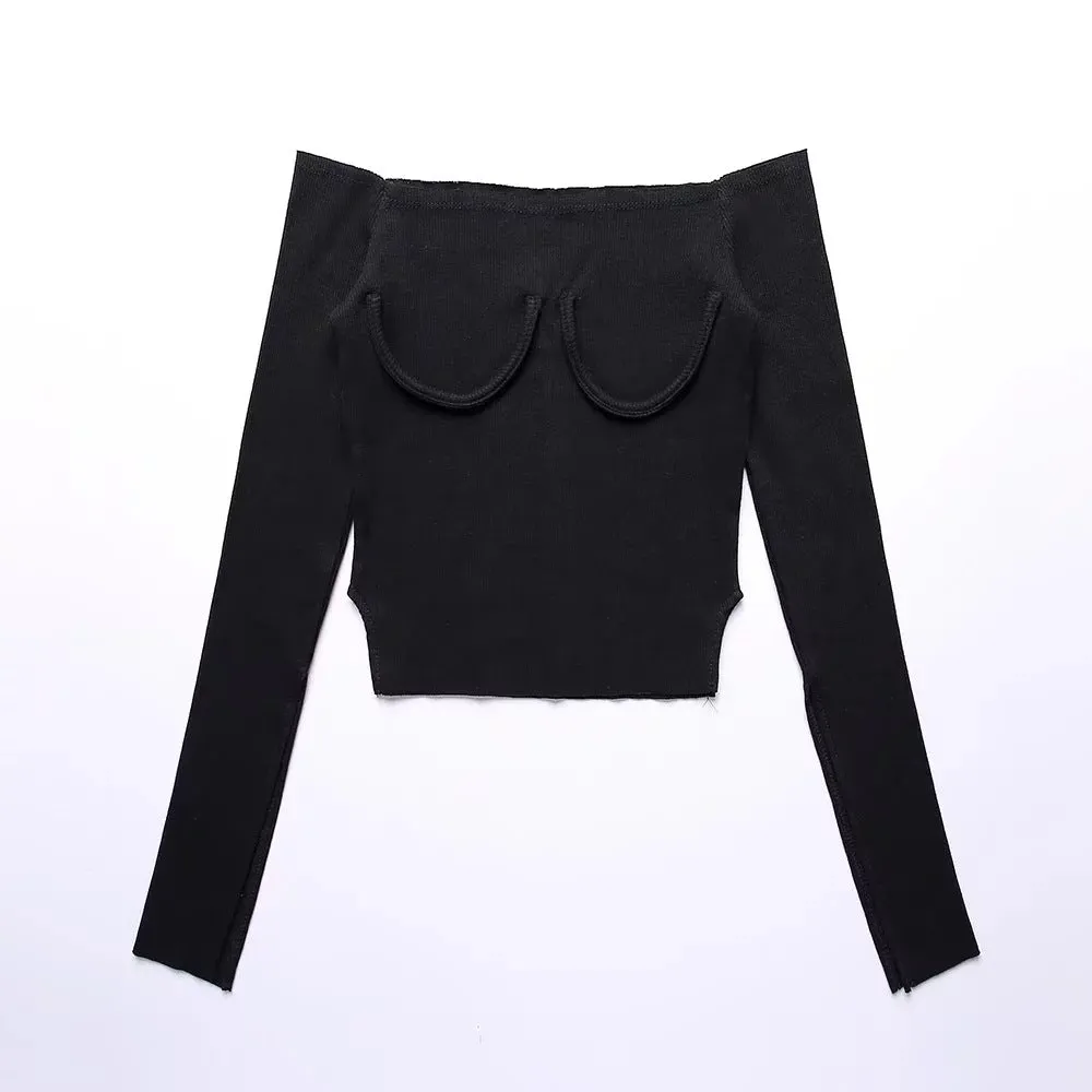 One-shoulder Collar Slim Long-sleeved T-shirt